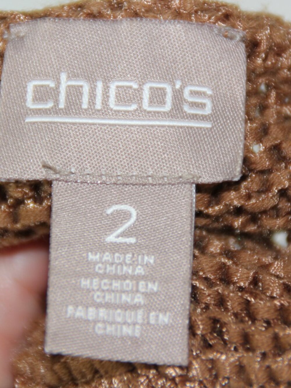 Chico's Round Neck 3/4 Sleeved Tan/Gold Sweater Top Beachy Size 2 L (12/14) - Picture 9 of 9